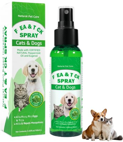 Natural Fl/ea and Ti/ck Spray for Dogs and Cats, Fl/ea Treatment Spray for for Home Use, Fast-Acting F/lea Spr/ay for Pets to Control Ti/cks, Plant-Based Formula for Long-Lasting Protection, 100ml