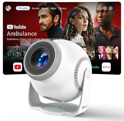 Mini Beamer, Projektor, Mini Projector 1080P Full HD, 480 ANSI Lumen, Android 14 System, 8K Dekodierung, WiFi 6 Bluetooth 5.4, Automatische Trapezkorrektur, 180° Drehbar, Beamer 4K Heimkino