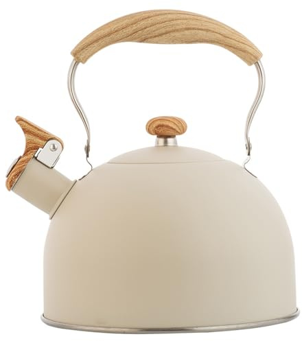 Bouilloire à thé sifflante 2, 1 Qt en acier inoxydable, bouilloire à induction avec poignée pliante anti-brûlure, de camping sifflet fort pour cuisinière