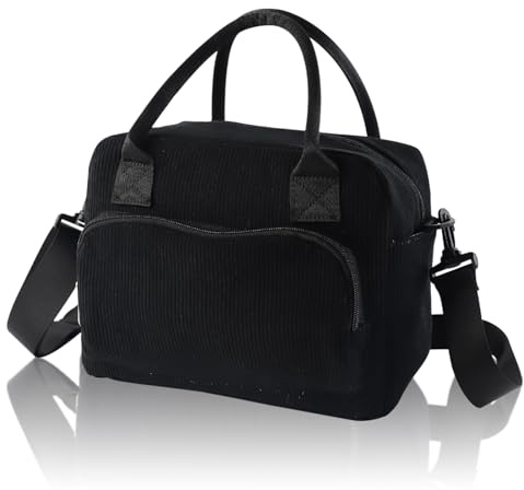 FYting Bolsa Termica Porta Alimentos,10L Bolsa Tupper Pana(Negro) | Bolsa Termica Porta Alimentos Pequeña,con 4 Bolsillos Externos, Bandolera Ajustable, para Picnic, Trabajo, Escuela