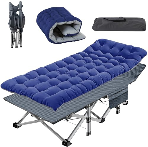 Tumbona plegable con colchón, respaldo ajustable, bolsillo lateral, cama de invitados portátil para siestas de oficina y uso en el patio
