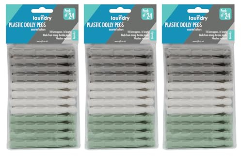 JVL 24 Pack Plastic Dolly Clothes Pegs – Pack of 3 (72 Total Pegs) – Assorted Colours