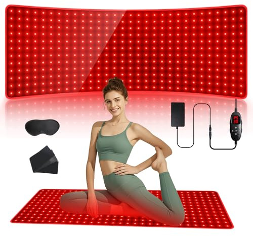 xingruyu 30'' x 14'' Red Light Mat for Body | 360 LEDs Flexible Near Infrared Light Pad, 660nm & 850nm Light Blanket for Back Belly Knee, 9 Timer & 5 Brightness Settings