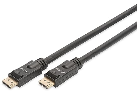 DIGITUS Câble DisplayPort avec amplificateur - UHD 4K/60Hz - 15m - Verrouillage - Displayport 1.2 - Compatible : carte graphique de jeu, moniteur