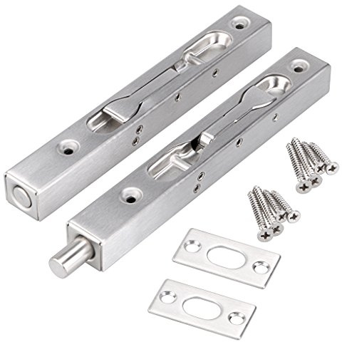 Sumnacon 2 Pcs Door Flush Bolts - 6 Inch Concealed Security Door Locks for French Doors,Composite,Wood,Double,Dummy Doors,Brush Stainless Steel Finish