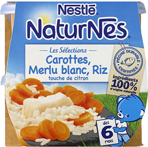 Nestlé Karotten, weißer Seehecht, Reis und Hauch Zitrone, ab 6 Monaten – 2 Teller à 200 g