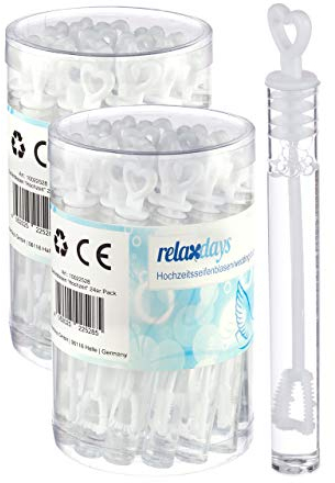 Relaxdays 48er Pack Seifenblasen Hochzeit, Herzgriff, Seifenblasenflüssigkeit, Gastgeschenk, Mitgebsel, Kinder, weiß