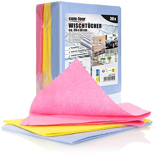 com-four® Paños para el hogar 30x - Paños de Limpieza Extremadamente absorbentes y duraderos Hechos de Viscosa - Toallitas Multiusos en 3 Colores - Reutilizables (30x38-30 Piezas - 3 Colores)