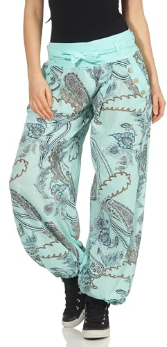 Malito – Haremshose Damen mit Print – Unisize Pumphose aus Baumwolle – Leichte Stoffhose inkl. Stoffgürtel – Bequeme Sommerhose für warme Tage – Dünne Aladinhose für Frauen 3485 (Größe 34-40)