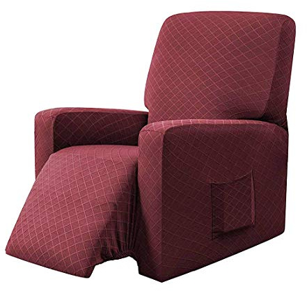 EBETA Copripoltrona Fodera per Poltrona, Coprisedile Chivas Poltrona Reclinabile Relax Completo Elasticizzato con Tasche (Vino Rosso)