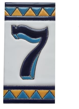 Carreaux de maison en céramique, lettres et cadres, motif espagnol orange et bleu, taille du carrelage : 11 cm de hauteur x 6 cm de largeur, taille du cadre : 2 à 13 carreaux (numéro 7)