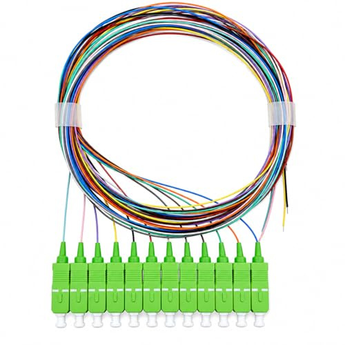 Elfcam® -12 Unidades Pigtail de Color Fibra Óptica SC/APC Monomodo 9/125um OS2, 0,9mm 1 Metro