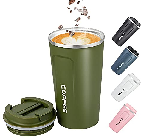 Big seller 17oz (500ml) Vacuum Insulated Travel Mug, Leakproof Double Wall Stainless Steel Reusable Coffee Cup with Lid for Hot & Cold Drinks, Green