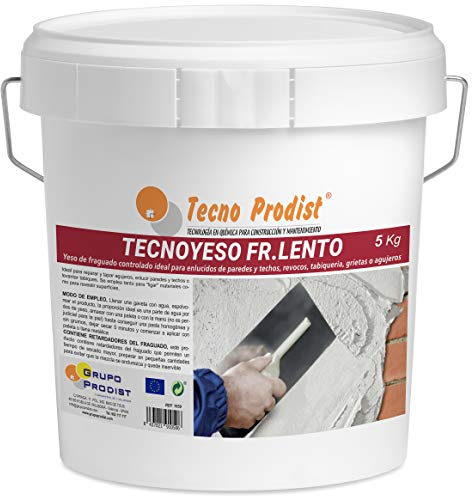 TECNO YESO LENTO de Tecno Prodist, (5 Kg) Yeso de fraguado controlado. Ideal para enlucidos, revocos, tabiquería, grietas o agujeros.