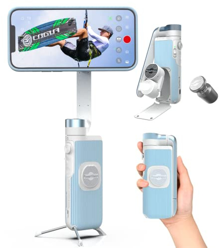 PowerVision S1,Smartphone Gimbal - Portable, Wireless Charging, 3-Axis Stabilization, Face Tracking, Gesture Control, Anti-Shake, Compatible with YouTube/TikTok/Vlogging (Car Mount Kit, Blue)
