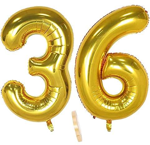 2 Numero di Palloncini 36, Numeri 36 Anni Compleanno Decorazioni Oro Maschio Bambino Uomo Donna Ragazzo,XXXL 100cm Gigante Foil Elio Palloncino Gonfiabile Balloons Happy Birthday Matrimonio Festa