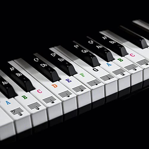AIEX Piano Note Stickers, Piano Keyboard Stickers, Colorful Set Piano Keyboard Stickers Removable Transparent for White and Black Keys 88/61/54/49 for Beginners
