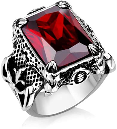 HCMA Cooler Drachenklauenring mit rotem/blauem/schwarzem Stein Edelstahl CZ Ring Herren Vintage Rock Hip-Hop Punk Lokomotive Schmuck Geschenke