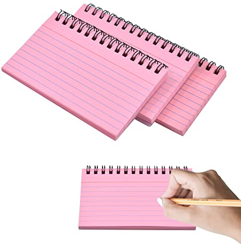 Lot de 3 fiches, 150 feuilles de cartes flash, cartes de révision lignées, cartes d'enregistrement faciles à retourner pour le bureau, l'apprentissage scolaire, les notes autocollantes (rose)…
