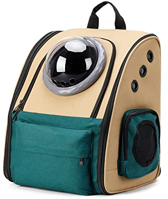 Galatée Katzen-Rucksackträger, Belüfteter Raumkapsel-Haustier Rucksack, Hunde Reiserucksack Mit Vorderen Und Seitlichen Öffnungen, Atmungsaktiver Haustierrucksack(Graue Accessoires, Khaki)