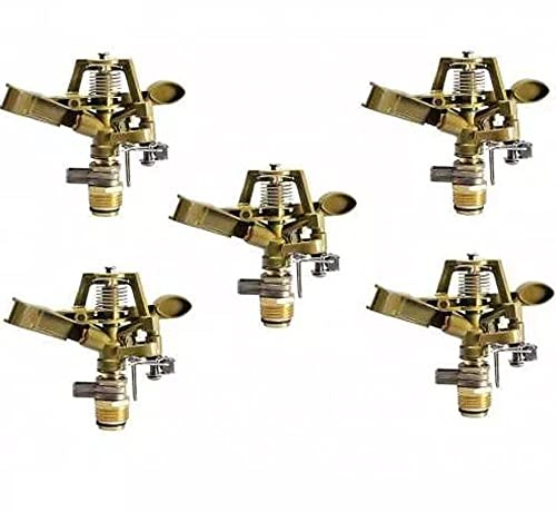 [Pack 5] Ottone Zinco ½ Pollici Regolabile Irrigatore d'impatto con portata da 12/15 m. Irrigatore da giardino con portata 9 a 20 l/min e angolo di irrigazione regolabile da 0 a 360°