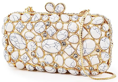Türkis Kristall Abend Clutch Tasche Elegant Braut Hochzeit Party Geldbörse für Frauen, Weiss/opulenter Garten, Medium