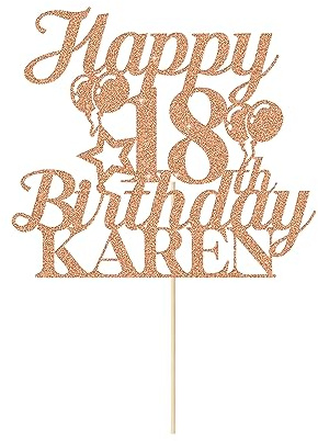 Happy 18th Birthday Cake Topper Personalised Cake Decorations Double-Sided Glitter Cake Topper Custom Cake Toppers with Any Age & Name for 18th 21st 30th 40th 50th 60th(Rose Gold)