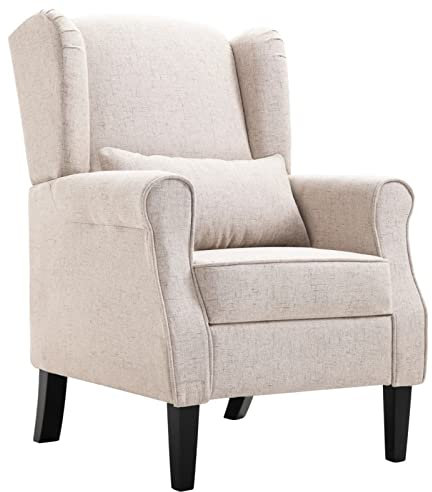 Homgoday Fåtölj TV-fåtölj, relaxfåtölj, loungefåtölj, TV-fåtölj, vilstol, enkel soffa, läsefåtölj, enkelfåtölj för vardagsrum, sovrum, beige, tyg