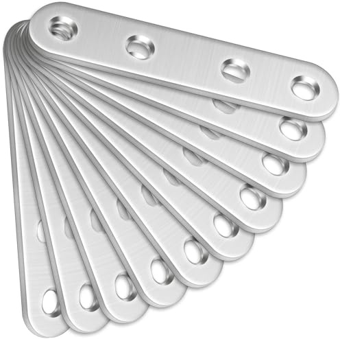 Bolatus - 10 soportes rectos (80 x 16 x 2 mm), placas de conexión de acero inoxidable planas y rectas con agujeros, placas de unión de metal para madera
