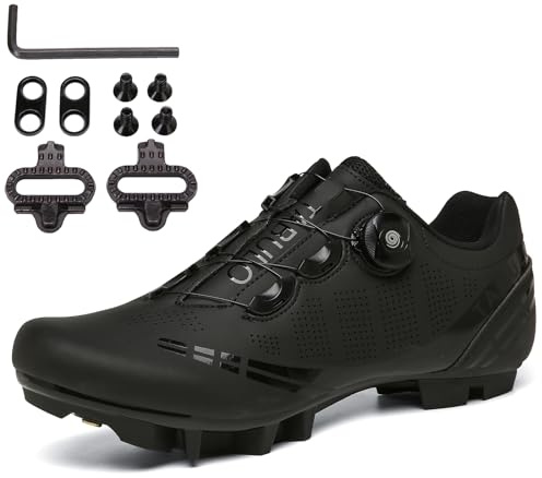 PENXZT MTB cykelskor för män MTB -skor är kompatibla med SPD 2 -bultar med kläder, mountainbike skor för utomhus,Black,42 EU