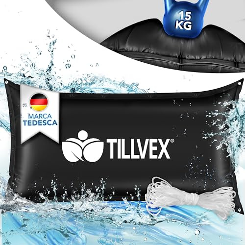 tillvex® Poolkissen Winter XXL | Luftkissen inkl. Reparaturkit | Winterkissen mit Sicherheitsventil | Poolpolster Pool Abdeckung Kissen Doppelnaht (200x400cm, Schwarz)