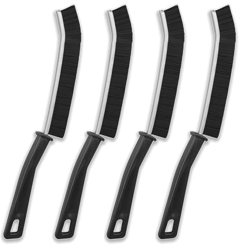 4 Pezzi Spazzola Pulizia Multifunzionale Con Manico Lungo per Fessure Strette - Setole Dure per Cucina, Bagno, Porte e Finestre (Nero)