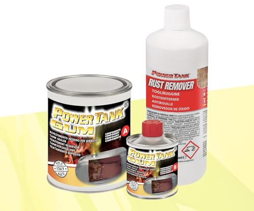 POWER TANK GUM – Behandlung für Motorrad-Tank (20/25 Liter), mittelgroß, 700 g für den Innenraum, Benzintanks, entfernt Rost, schützt Rost, Motorrad, Oldtimer, Vespa, mit Rostschutz