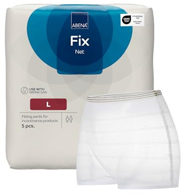 ABENA Netzhosen 5er-Pack, Größe L, OEKO-TEX zertifizierte Fixierhosen für Wochenbett- oder Inkontinenzvorlagen. Atmungsaktiv und waschbar für sicheren Schutz. Netz-Hosen, Postpartale-Fixierhosen.