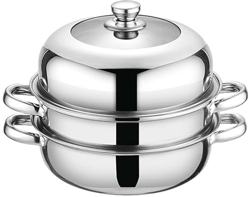 Steamer Pot for Cooking,Stainless Steel Steamer Pot,11 inch Steam Pots with Lid 2-tier for Cooking Veggies Fish Seafood Noodles, Pasta, Food