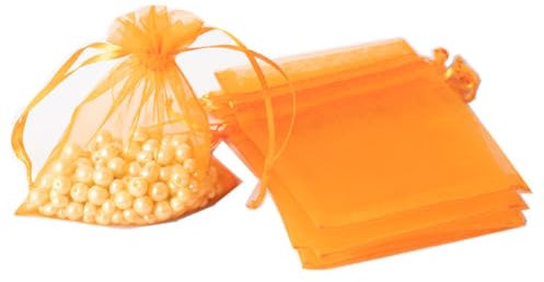 Wambere 100 Stück Organzabeutel Organzasäckchen Geschenkbeutel Kordelzugtaschen Geschenktasche Süßigkeitentüten Schmuckbeutel für Hochzeit Geburtstag Festivalparty Geschenkverpackung,Orange,20x30cm