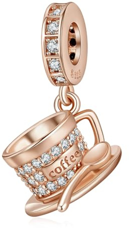 Rimgoris Authentische 925 Sterling Silber Charm für Frauen Armbänder Halskette Rose Gold Coffee Cup Dangle Charms Frauen Armband Charm Geschenk