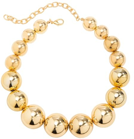 Maxtonser Übertriebene große Perlen-Kugel-Choker-Halskette für Damen, modisches Temperament, Goth, Ccb, Schlüsselbeinkette, Weihnachtsschmuck, Geschenk, Gold