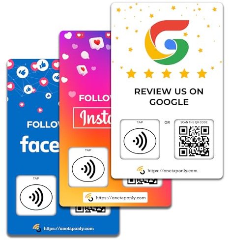 NFC-Karte für Soziale Bewertungen - Google Rezensionen, Facebook, Instagram - 3 Stück