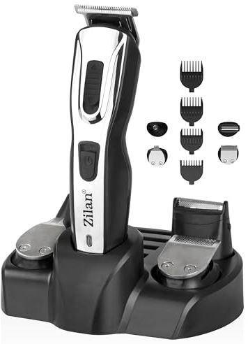 5in1 Haarschneider Herren Akku | Bart Trimmer | Haarschneidemaschine Profi | Langhaarschneider | Akku oder Netzbetrieb | Nasen-Ohren-Augenbrauen Schneider | 10 Aufsätze | Konturenschneider