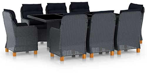 QZZCED Ensemble de meubles de jardin, de terrasse, de balcon, 9 pièces, avec coussins en polyrotin, gris foncé, pour jardins, terrasses, balcons
