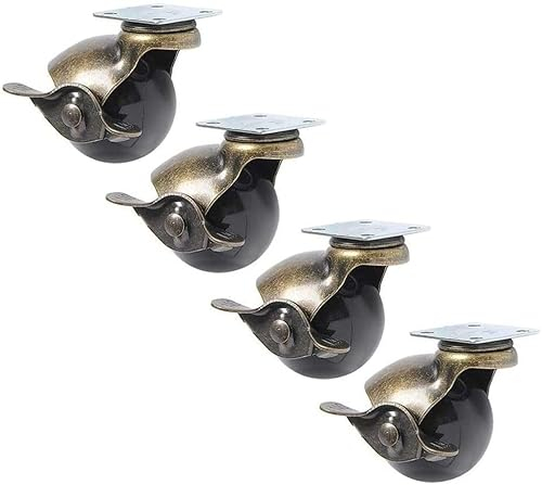 Schwenkrad, Universalrad, Lenkrollen, Kugelgelenkrollen, Rollen, schwarze Kugelrollen mit Bremse, 40 mm drehbare Möbelrolle mit Deckplatte, Antik-Bronze, 4er-Set