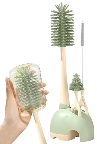 Set di spazzole per la pulizia di bottiglie e cannucce, supporto per la pulizia dei capezzoli, con setole morbide in silicone, per biberon, ciucci, tazze, cannucce