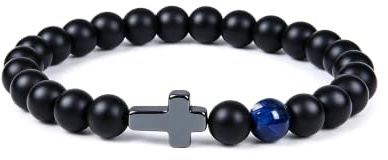 TOLOWOBK Kreuz Armband Herren Tigerauge Perlenarmband Männer Jungen Naturstein Perlen Armband Schwarz Christliche Schmuck Einschulung Taufe Weihnachten Geburtstag Geschenke für Sohn Enkel Bruder