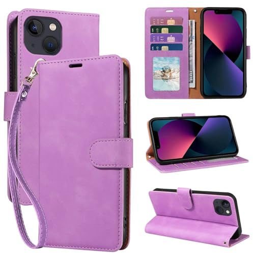 GOTOURED for iPhone 13 Phone Case Wallet, RFID Blocking Card Holder, Purple