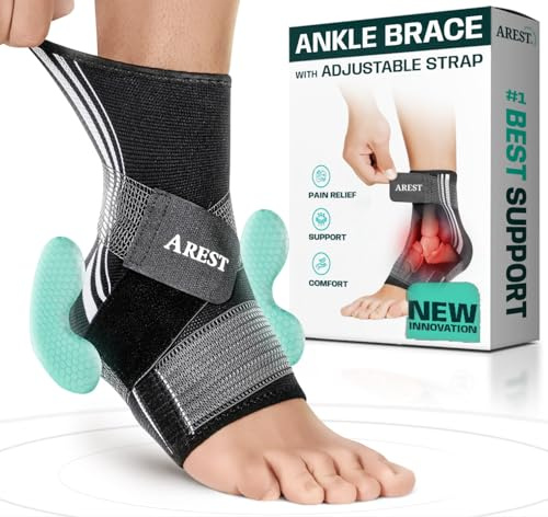 AREST Sprunggelenkbandage mit Kompressionsband - Einstellbares Knöchelbandage - Ultra Dünn Fußbandage - Bandage Fußgelenk für Damen und Männer (L)