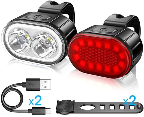 Oderra Luces Bicicleta Delantera y Trasera, Luz Bicicleta Delantera 4 Modos de Iluminación, Luz Trasera Bicicleta 6 Modos de Iluminación, IPX5 Resistente al Agua, para Ciclismo de Montaña y Carretera