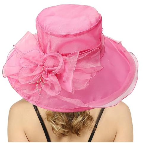 SRZYMJ Kentucky Hut für Damen, Organza-Derby-Hut, Braut, Hochzeit, Kirche, Teeparty, breite Krempe, Sommer-Sonnenkappe Sonnenhut Damen Gewebtem Muster Fischerhut Picknick Herren