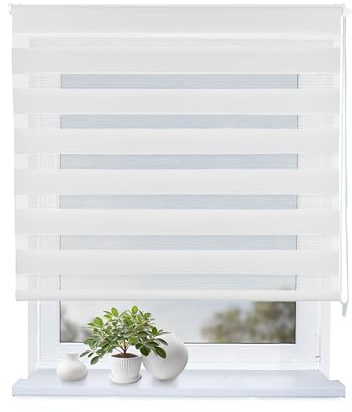 Rollmayer Doppelrollo mit Bohren Schraubmontage Weiß B145 x H220cm | Fensterrollo Duo Rollo Sonnenschutzrollo Zebrarollo Seitenzugrollo fur Fenster und Tur