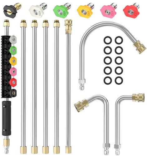 Sealegend Pressure Washer Extension Wand with 6 Spray Nozzle Tips for Gutter Cleaning up to 9FT, Upgrade Power Washer Lance with 30°, 90°, U-shaped Curved Rod, 1/4 Quick Connect, 4000 PSI
